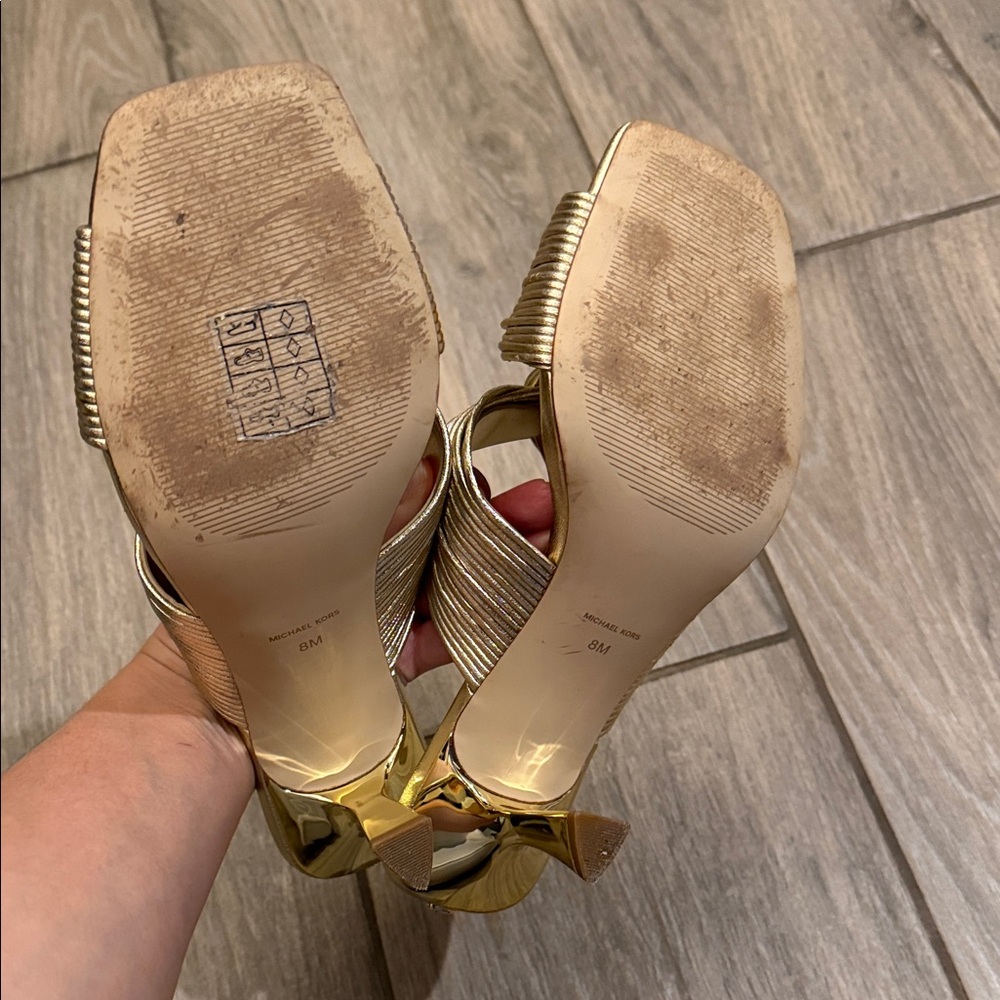 MICHAEL Michael Kors Metallic Gold Knotted Strap Mule Heels - Picture 10 of 10